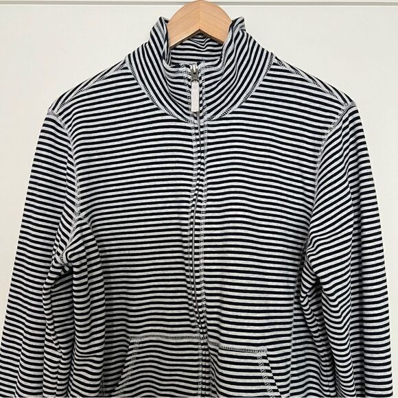 LL Bean Sweatshirt Womens Large White Blue Stripe Full Zip Stretch Outdoor Soft - Picture 2 of 13